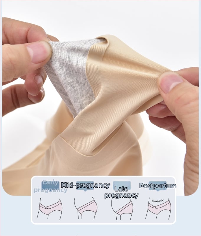 Tehotenské dámske spodné nohavičky, nízky pás, Ice Silk látka, jednovrstvé prevedenie, podpora brucha v tvare U, bavlnená podšívka