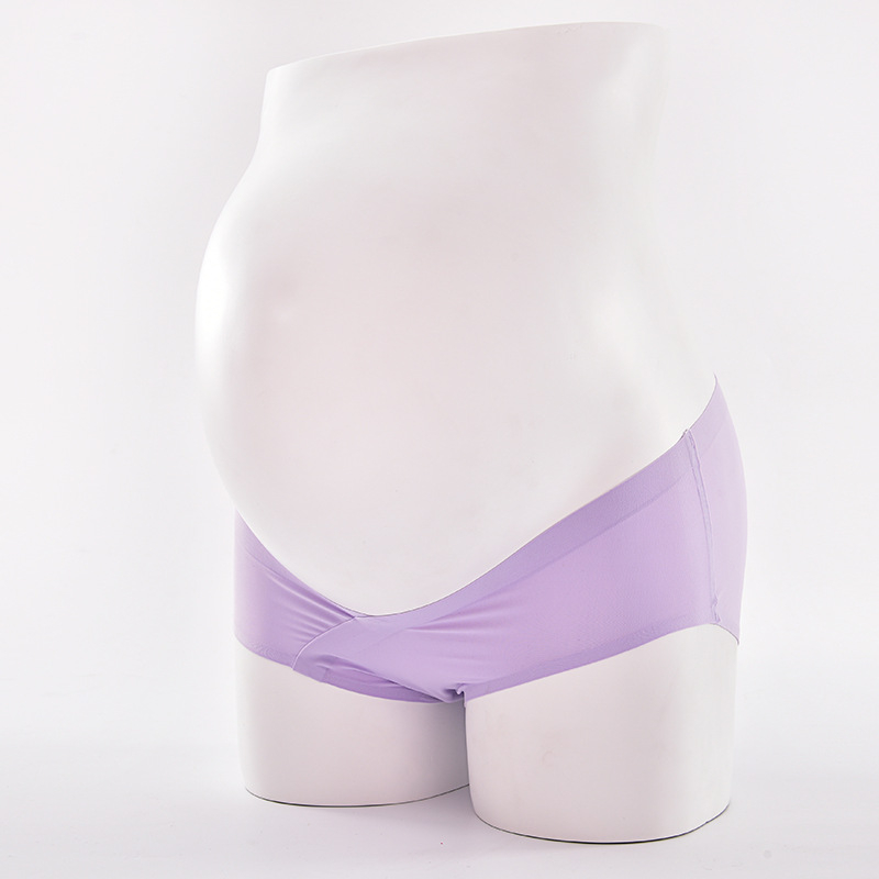 Lenjerie intimă de maternitate pentru femei, talie joasă, țesătură Ice Silk, design dintr-o singură bucată, susținere a burții în formă de U, căptușeală din bumbac