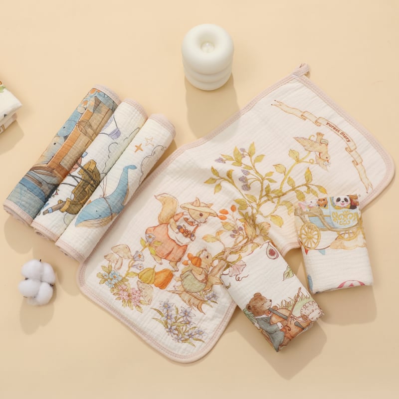 Dječja maramica za pljuvanje — Cartoon uzorak, gaze tkanina, pamuk, upija vodu, Klasa A