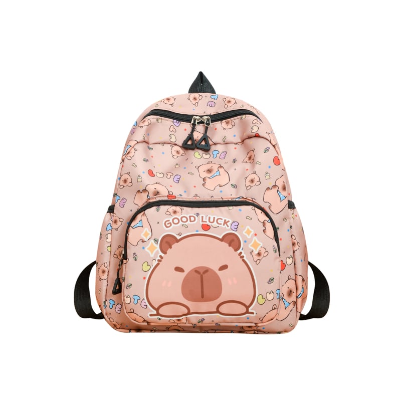 Dječji ruksak s motivom kapibare — platnena tkanina, prozračan i otporan, podstava od poliestera, zakrivljene naramenice