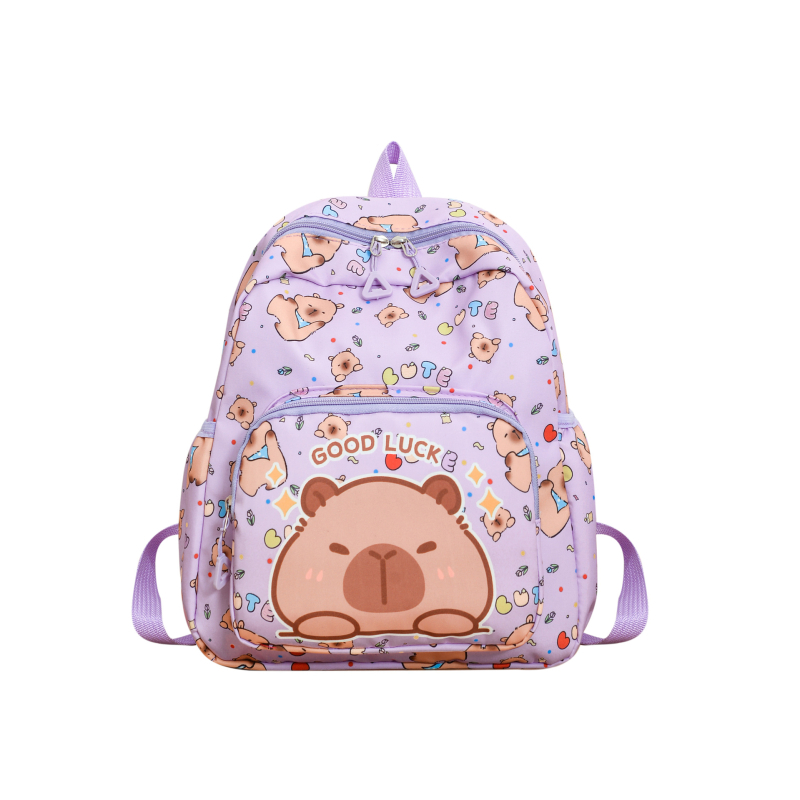 Dječji ruksak s motivom kapibare — platnena tkanina, prozračan i otporan, podstava od poliestera, zakrivljene naramenice