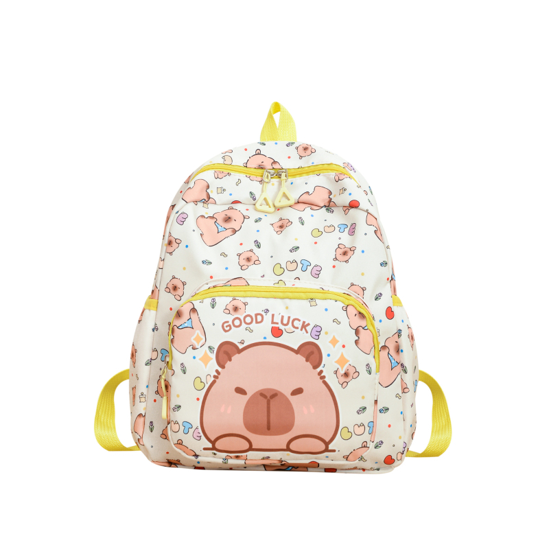 Dječji ruksak s motivom kapibare — platnena tkanina, prozračan i otporan, podstava od poliestera, zakrivljene naramenice
