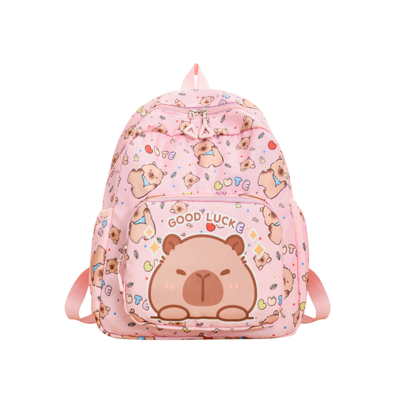 Dječji ruksak s motivom kapibare — platnena tkanina, prozračan i otporan, podstava od poliestera, zakrivljene naramenice