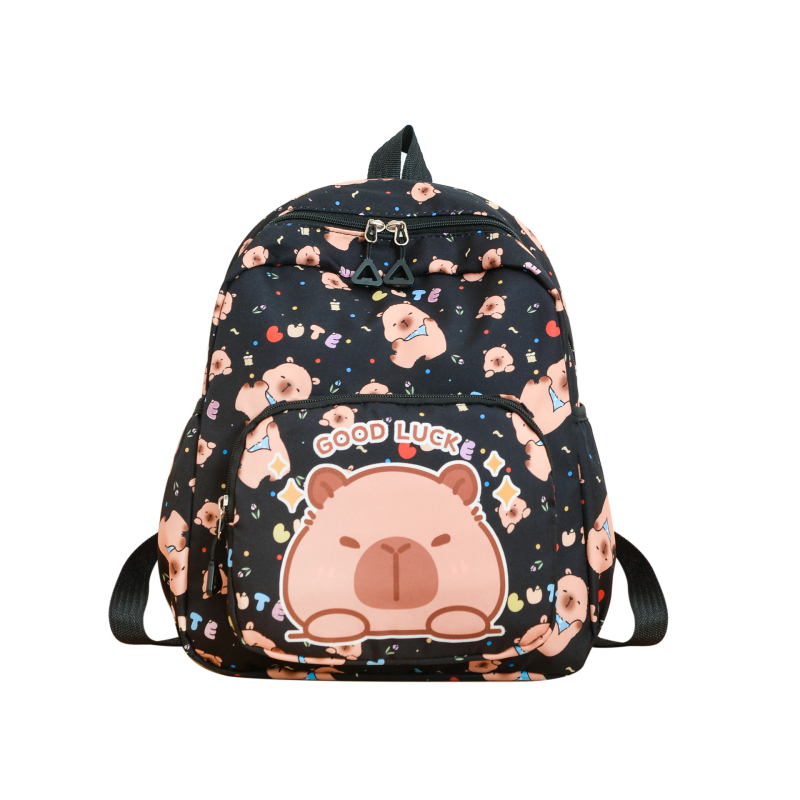 Dječji ruksak s motivom kapibare — platnena tkanina, prozračan i otporan, podstava od poliestera, zakrivljene naramenice