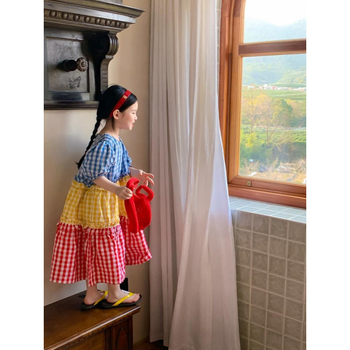 Dječje ljetne haljine od pamuka s kariranim uzorkom, puff rukavima, princese stil, za djecu stariju od 8 godina