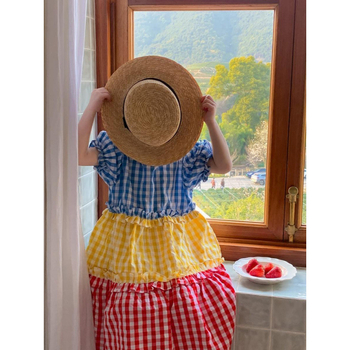 Dječje ljetne haljine od pamuka s kariranim uzorkom, puff rukavima, princese stil, za djecu stariju od 8 godina