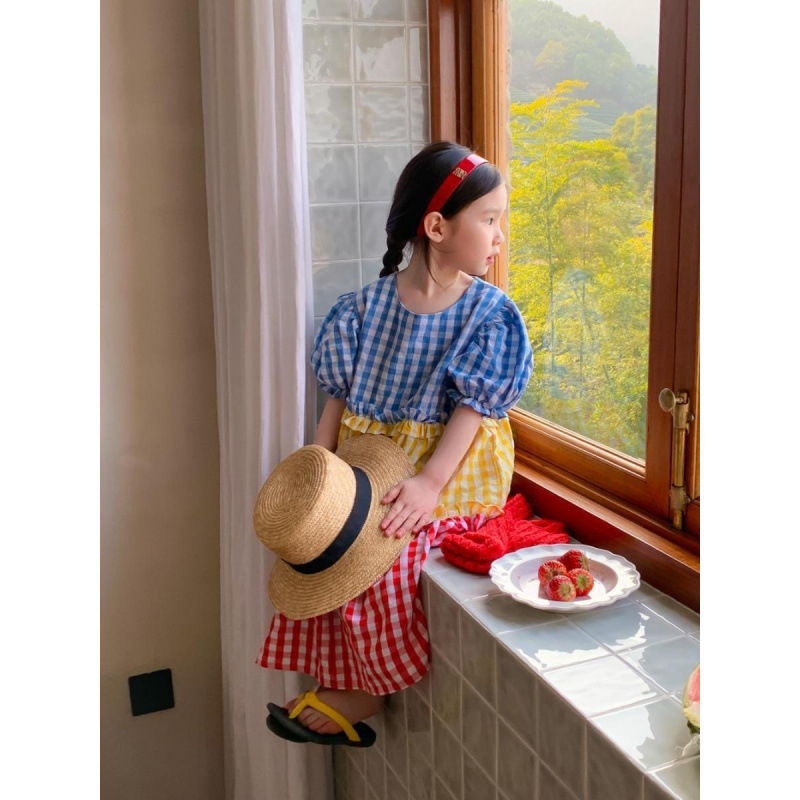 Dječje ljetne haljine od pamuka s kariranim uzorkom, puff rukavima, princese stil, za djecu stariju od 8 godina