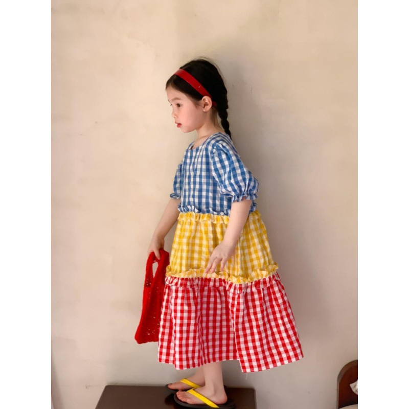 Dječje ljetne haljine od pamuka s kariranim uzorkom, puff rukavima, princese stil, za djecu stariju od 8 godina