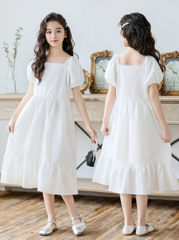 Djevojačka haljina u korejskom stilu s čipkastim ovratnikom, A-linijski kroj, 100% poliester, ljeto 2024
