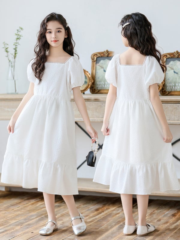 Djevojačka haljina u korejskom stilu s čipkastim ovratnikom, A-linijski kroj, 100% poliester, ljeto 2024
