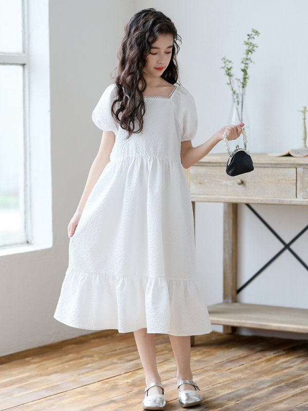 Djevojačka haljina u korejskom stilu s čipkastim ovratnikom, A-linijski kroj, 100% poliester, ljeto 2024