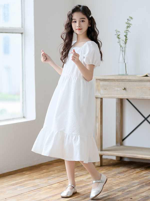 Djevojačka haljina u korejskom stilu s čipkastim ovratnikom, A-linijski kroj, 100% poliester, ljeto 2024