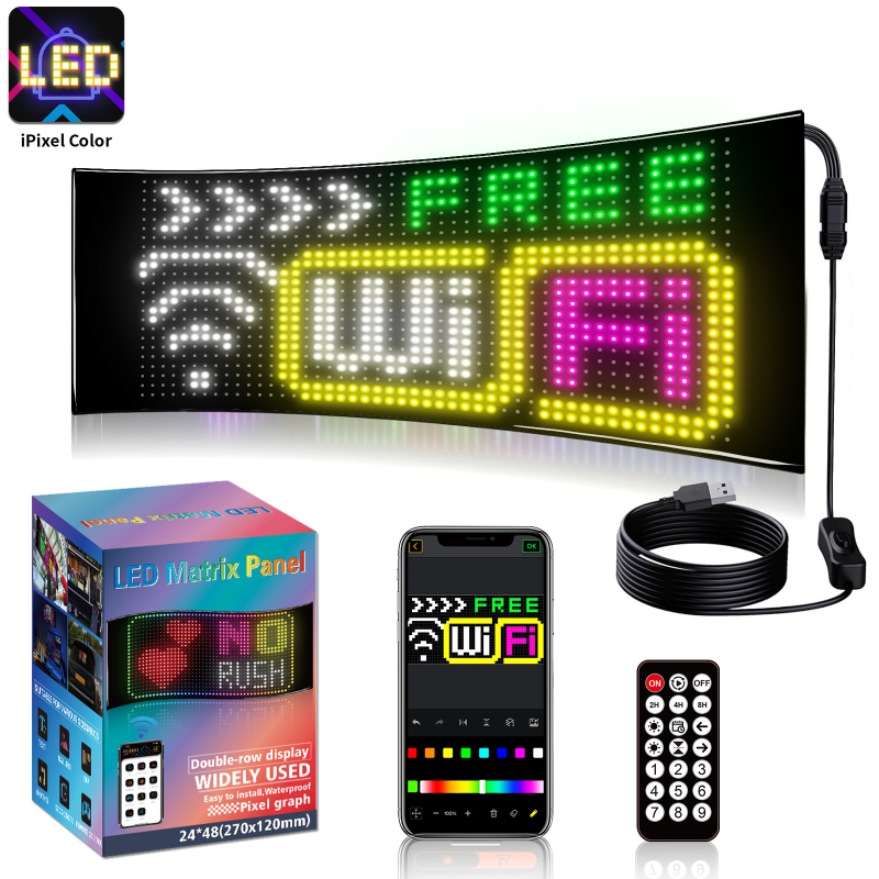 LED fleksibilni zaslon za automobil s APP Bluetooth reklamnim zaslonom, puna boja, inteligentna auto naljepnica, PC kućište, 32 serija LED HD fleksibilni panel, 10W, 5V, 2A, montaža na vrata ljepilom