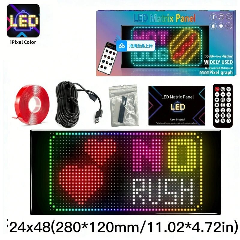 LED fleksibilni zaslon za automobil s APP Bluetooth reklamnim zaslonom, puna boja, inteligentna auto naljepnica, PC kućište, 32 serija LED HD fleksibilni panel, 10W, 5V, 2A, montaža na vrata ljepilom