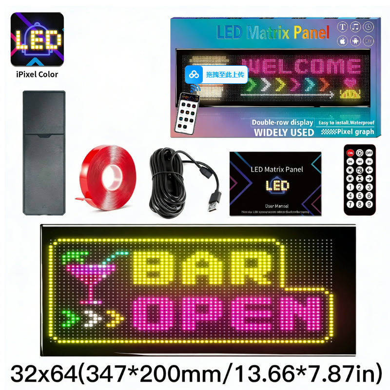 LED fleksibilni zaslon za automobil s APP Bluetooth reklamnim zaslonom, puna boja, inteligentna auto naljepnica, PC kućište, 32 serija LED HD fleksibilni panel, 10W, 5V, 2A, montaža na vrata ljepilom