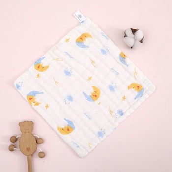 Βρεφική τετράγωνη πετσέτα γάζας, έξι στρώσεις υψηλής πυκνότητας βαμβάκι, εκτύπωση με καρτούν, απορροφητική, με κρίκο, για βρέφη και νήπια (1–3 ετών)