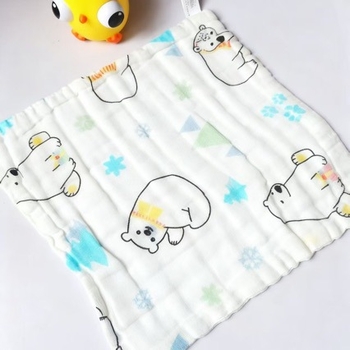 Βρεφική τετράγωνη πετσέτα γάζας, έξι στρώσεις υψηλής πυκνότητας βαμβάκι, εκτύπωση με καρτούν, απορροφητική, με κρίκο, για βρέφη και νήπια (1–3 ετών)