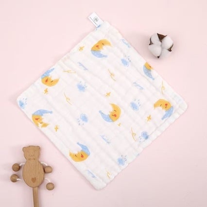 Βρεφική τετράγωνη πετσέτα γάζας, έξι στρώσεις υψηλής πυκνότητας βαμβάκι, εκτύπωση με καρτούν, απορροφητική, με κρίκο, για βρέφη και νήπια (1–3 ετών)