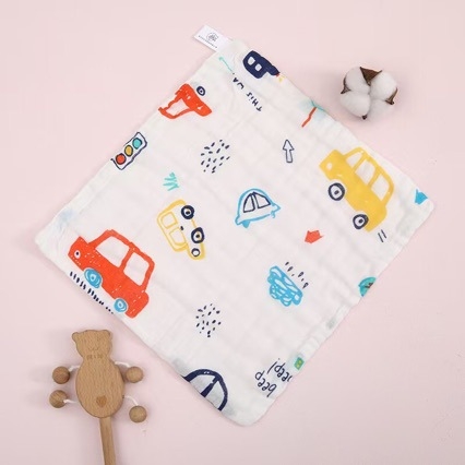 Βρεφική τετράγωνη πετσέτα γάζας, έξι στρώσεις υψηλής πυκνότητας βαμβάκι, εκτύπωση με καρτούν, απορροφητική, με κρίκο, για βρέφη και νήπια (1–3 ετών)