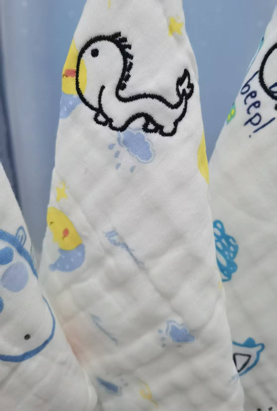 Βρεφική τετράγωνη πετσέτα γάζας, έξι στρώσεις υψηλής πυκνότητας βαμβάκι, εκτύπωση με καρτούν, απορροφητική, με κρίκο, για βρέφη και νήπια (1–3 ετών)