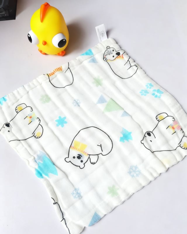 Βρεφική τετράγωνη πετσέτα γάζας, έξι στρώσεις υψηλής πυκνότητας βαμβάκι, εκτύπωση με καρτούν, απορροφητική, με κρίκο, για βρέφη και νήπια (1–3 ετών)