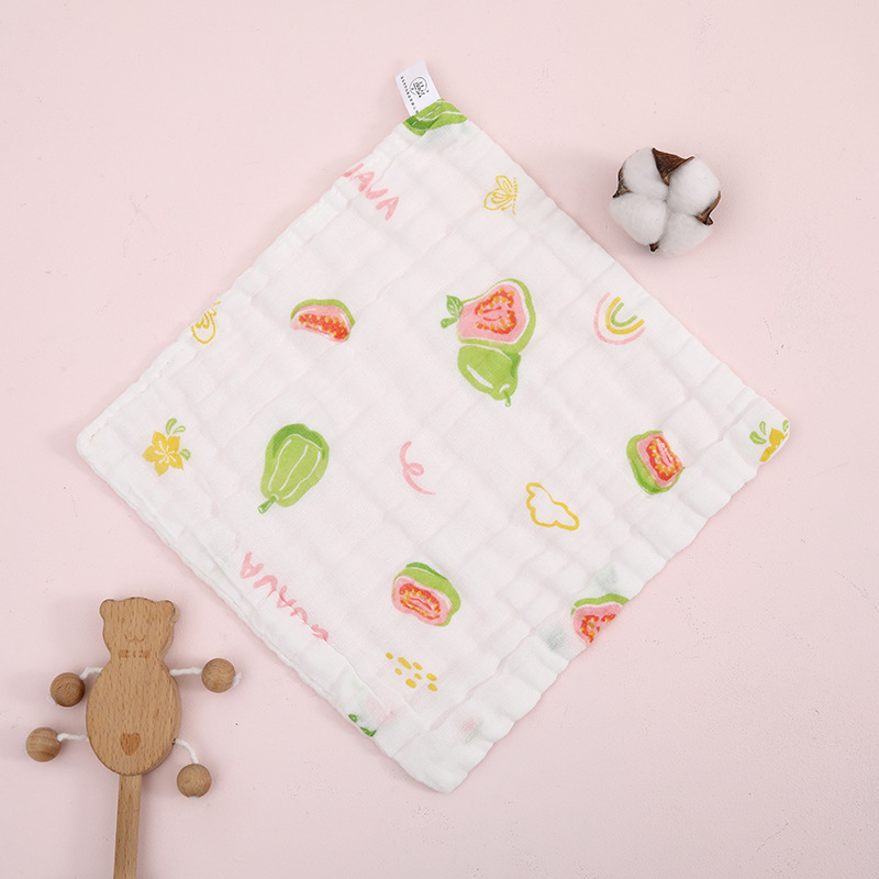 Βρεφική τετράγωνη πετσέτα γάζας, έξι στρώσεις υψηλής πυκνότητας βαμβάκι, εκτύπωση με καρτούν, απορροφητική, με κρίκο, για βρέφη και νήπια (1–3 ετών)