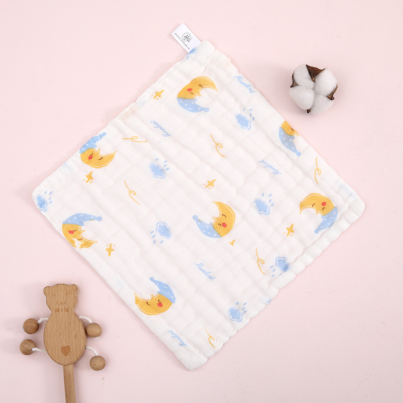 Βρεφική τετράγωνη πετσέτα γάζας, έξι στρώσεις υψηλής πυκνότητας βαμβάκι, εκτύπωση με καρτούν, απορροφητική, με κρίκο, για βρέφη και νήπια (1–3 ετών)