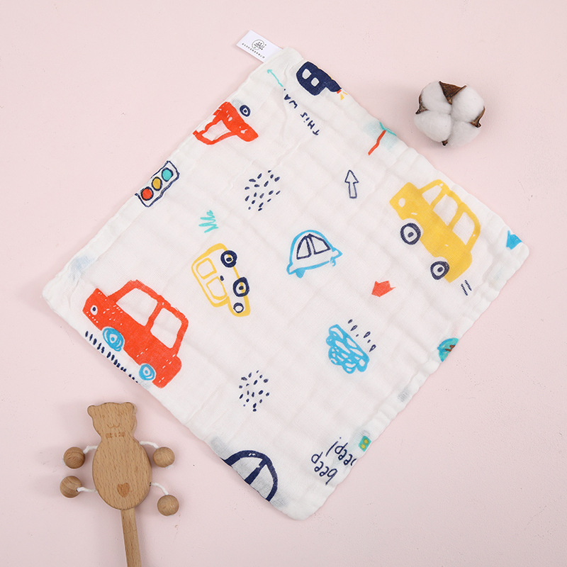 Βρεφική τετράγωνη πετσέτα γάζας, έξι στρώσεις υψηλής πυκνότητας βαμβάκι, εκτύπωση με καρτούν, απορροφητική, με κρίκο, για βρέφη και νήπια (1–3 ετών)