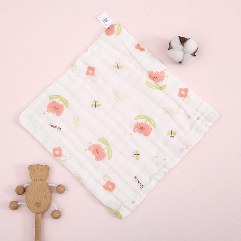 Βρεφική τετράγωνη πετσέτα γάζας, έξι στρώσεις υψηλής πυκνότητας βαμβάκι, εκτύπωση με καρτούν, απορροφητική, με κρίκο, για βρέφη και νήπια (1–3 ετών)