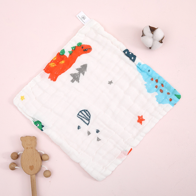 Βρεφική τετράγωνη πετσέτα γάζας, έξι στρώσεις υψηλής πυκνότητας βαμβάκι, εκτύπωση με καρτούν, απορροφητική, με κρίκο, για βρέφη και νήπια (1–3 ετών)