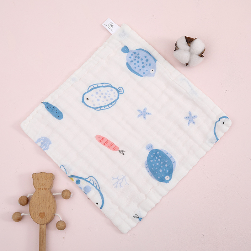 Βρεφική τετράγωνη πετσέτα γάζας, έξι στρώσεις υψηλής πυκνότητας βαμβάκι, εκτύπωση με καρτούν, απορροφητική, με κρίκο, για βρέφη και νήπια (1–3 ετών)