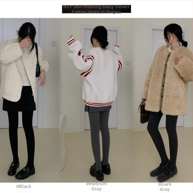 NSY 302 Самонагряващи памучни чорапи с пълно ходило, функция повдигане на седалището, средна плътност, едноцветни