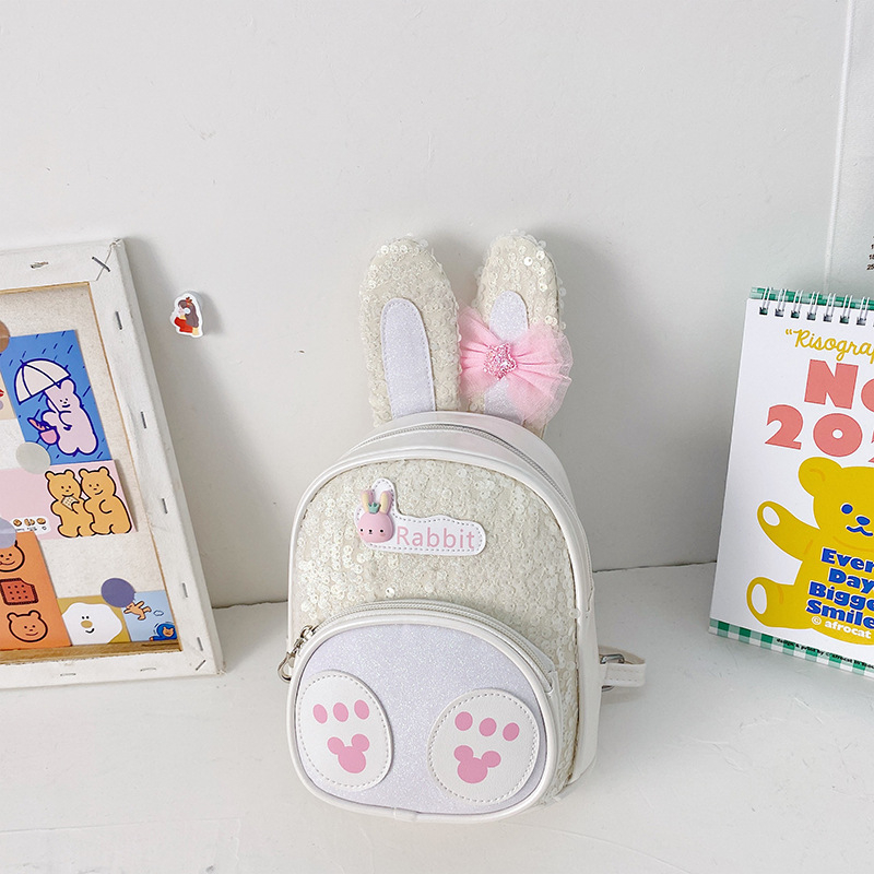 Dievčenský školský batoh z PU kože, maškový vzor a postavička Little Rabbit, odolný voči opotrebeniu a uľahčujúci nosenie pre škôlku