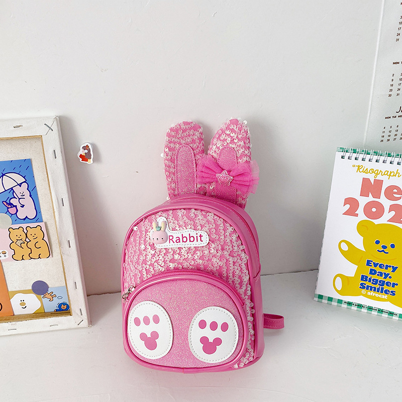 Dievčenský školský batoh z PU kože, maškový vzor a postavička Little Rabbit, odolný voči opotrebeniu a uľahčujúci nosenie pre škôlku