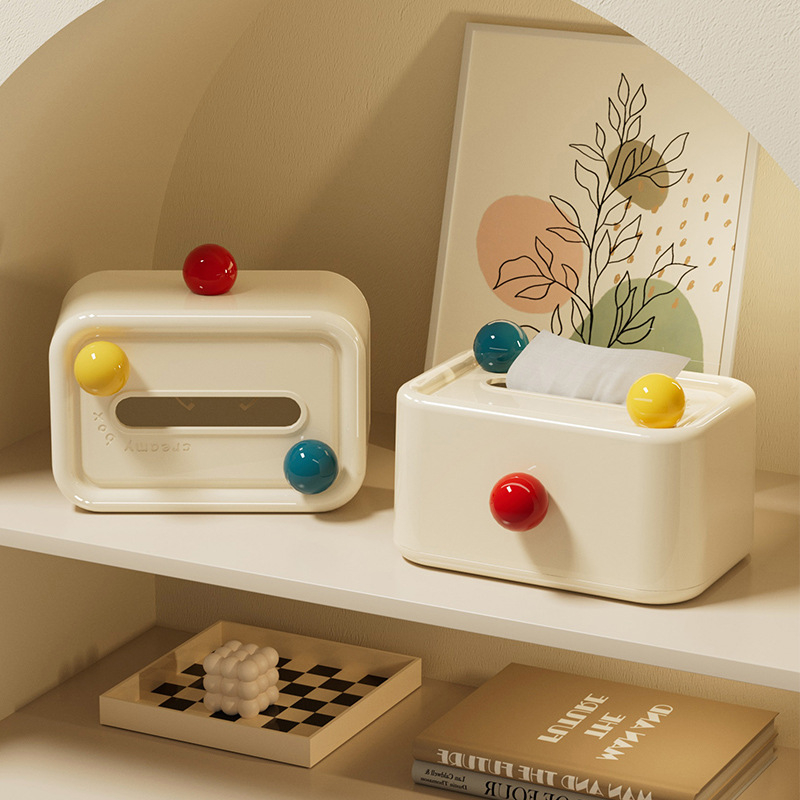 Кутия за салфетки Ball box – пластмасова, издърпващи се салфетки, за дневна и баня, модерен и минималистичен стил (Пластмасов материал • Издърпващи се салфетки • Ball box модел • За дневна и баня)