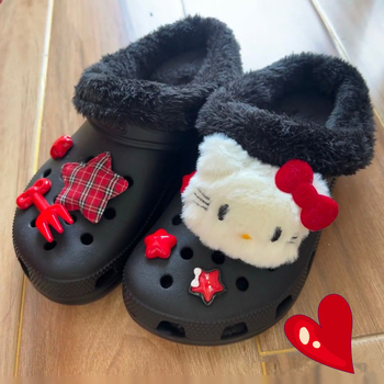 Plüss macska 3D virágos cipő dísz – szandálokra, hétköznapi cipőkre és papucsokra