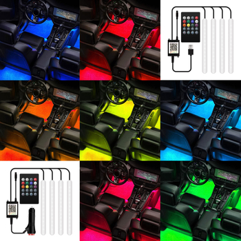 Автомобилно LED амбиентно осветление за пода на автомобила 12SMD RGB с гласово управление (5-12V, 8W, 0.2A)