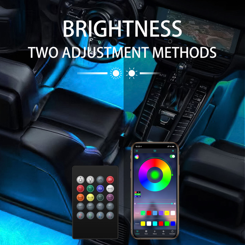 Автомобилно LED амбиентно осветление за пода на автомобила 12SMD RGB с гласово управление (5-12V, 8W, 0.2A)