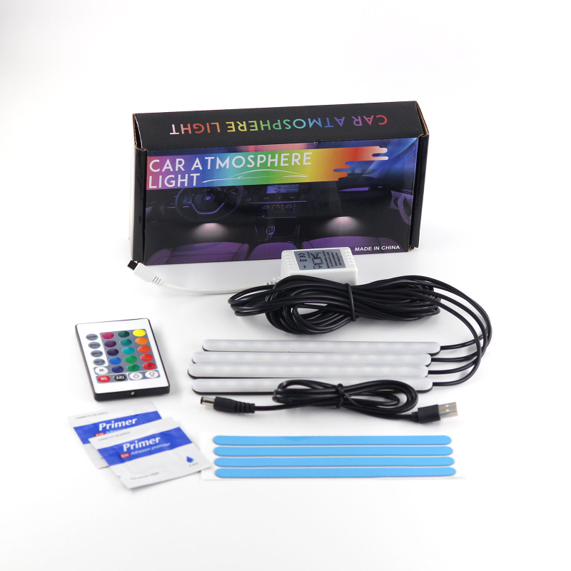 Автомобилно LED амбиентно осветление за пода на автомобила 12SMD RGB с гласово управление (5-12V, 8W, 0.2A)