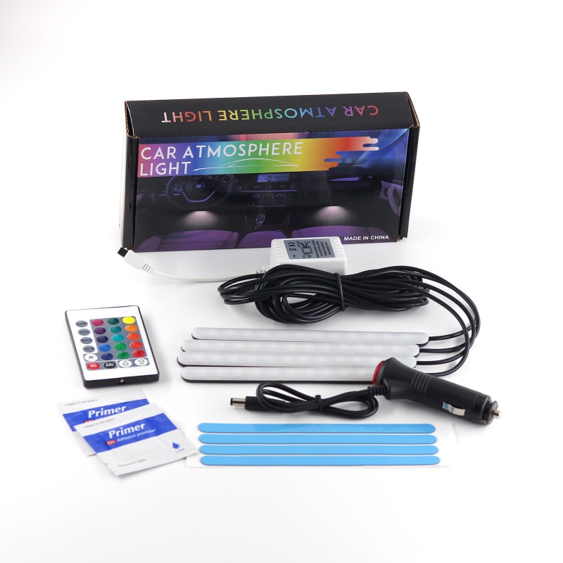 Автомобилно LED амбиентно осветление за пода на автомобила 12SMD RGB с гласово управление (5-12V, 8W, 0.2A)