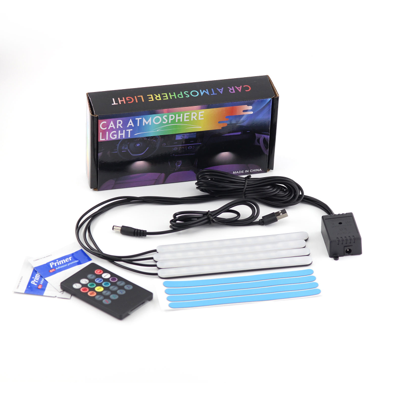 Автомобилно LED амбиентно осветление за пода на автомобила 12SMD RGB с гласово управление (5-12V, 8W, 0.2A)