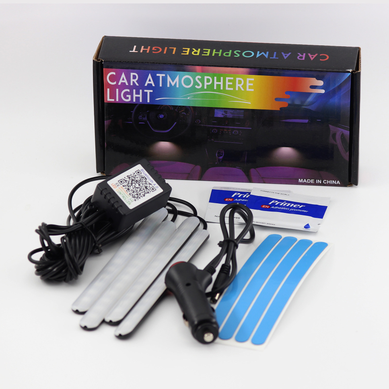 Автомобилно LED амбиентно осветление за пода на автомобила 12SMD RGB с гласово управление (5-12V, 8W, 0.2A)