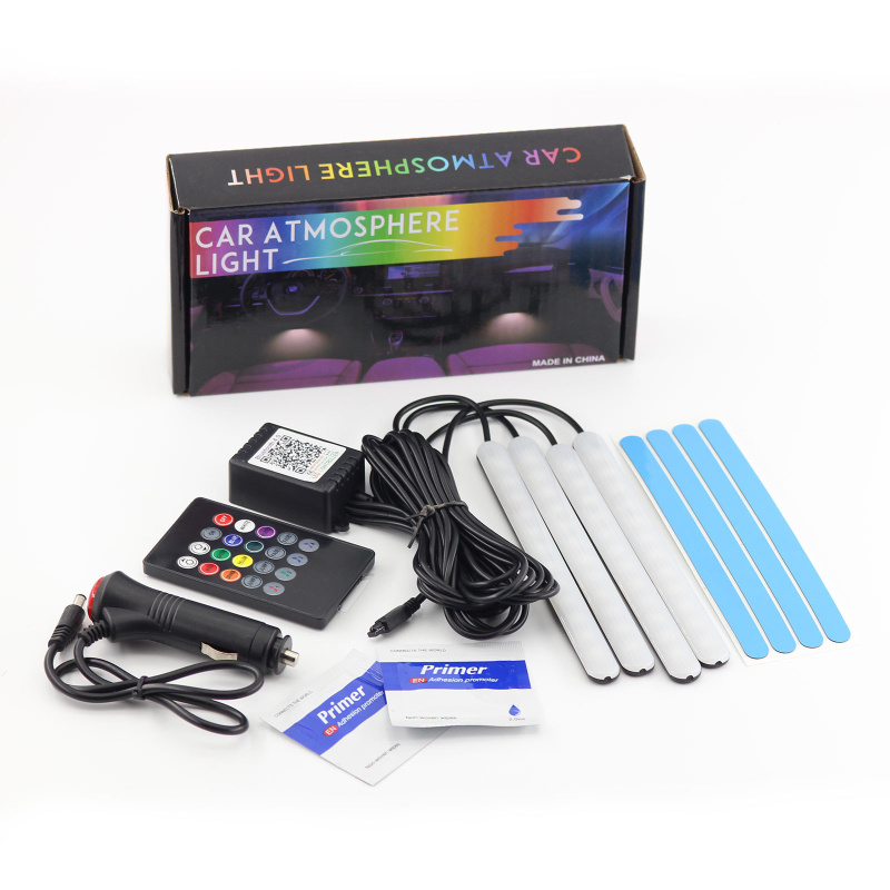 Автомобилно LED амбиентно осветление за пода на автомобила 12SMD RGB с гласово управление (5-12V, 8W, 0.2A)