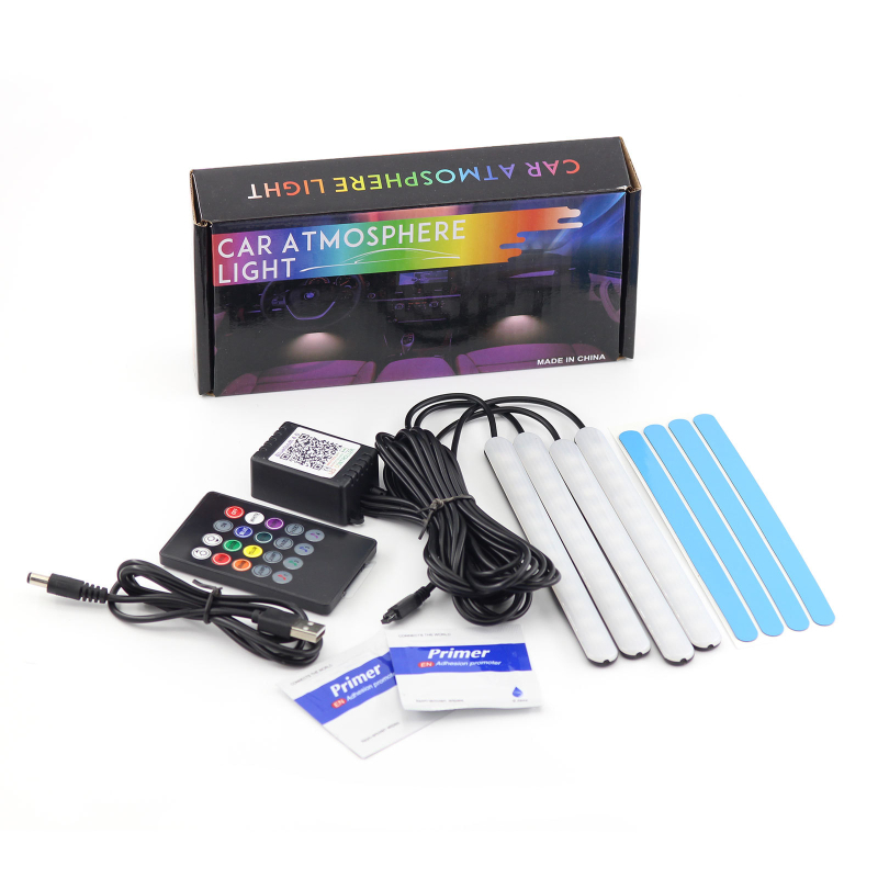 Автомобилно LED амбиентно осветление за пода на автомобила 12SMD RGB с гласово управление (5-12V, 8W, 0.2A)