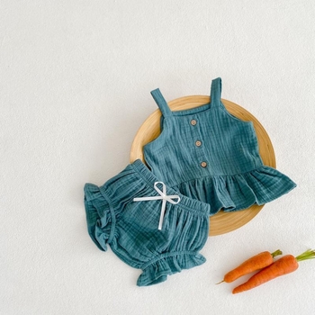 Детски костюм със презрамки в корейски стил за лято, без ръкав, 100% памук