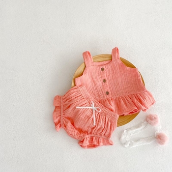 Детски костюм със презрамки в корейски стил за лято, без ръкав, 100% памук