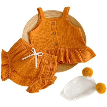 Детски костюм със презрамки в корейски стил за лято, без ръкав, 100% памук