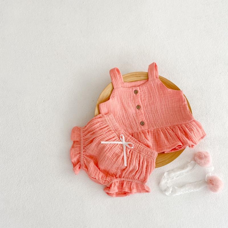 Детски костюм със презрамки в корейски стил за лято, без ръкав, 100% памук