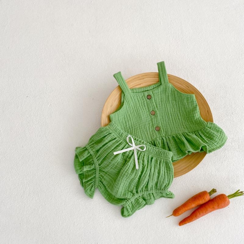 Детски костюм със презрамки в корейски стил за лято, без ръкав, 100% памук