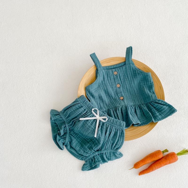 Детски костюм със презрамки в корейски стил за лято, без ръкав, 100% памук